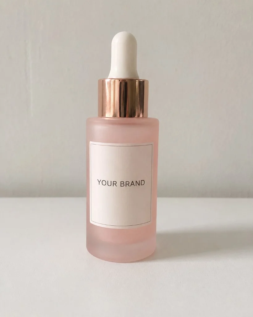 Simple skincare serum reference photo on a neutral background before AI styling